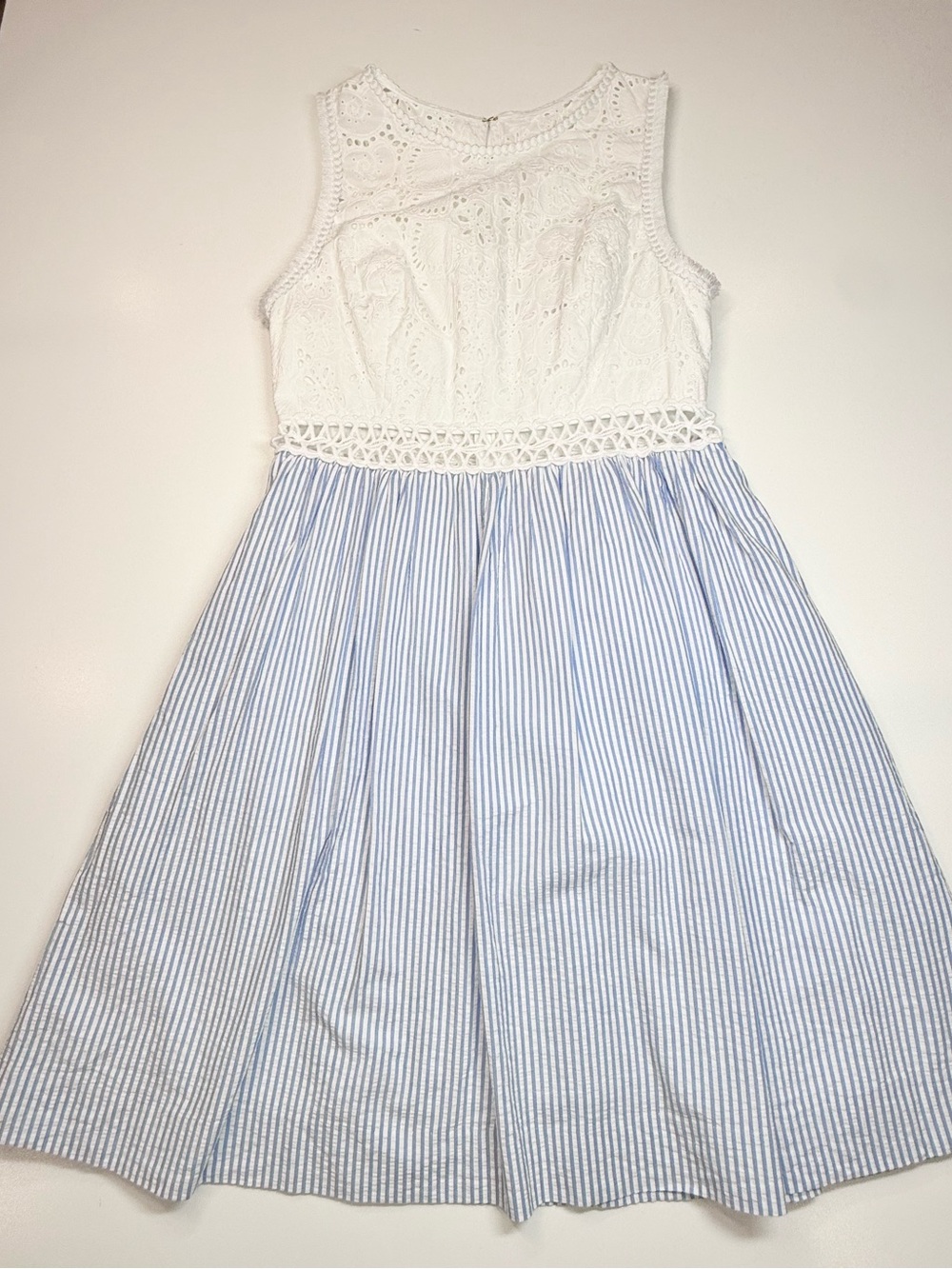 Lilly Pulitzer Seersucker Stripe Eyelet Fit & Flare Dress Size 2 - Picture 14 of 16